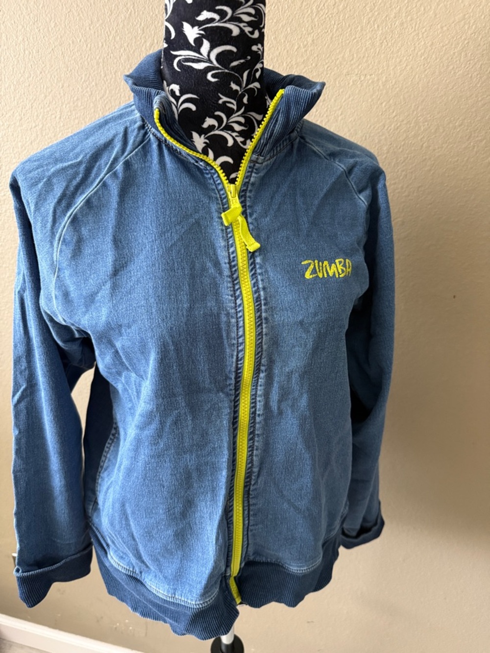 Zumba Fitness Blue Denim-Style Jacket with Neon Yellow Trim